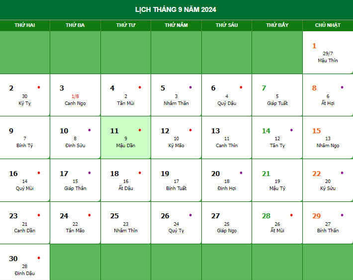 Tìm hiểu 11 tháng 9 Dương là ngày bao nhiêu Âm