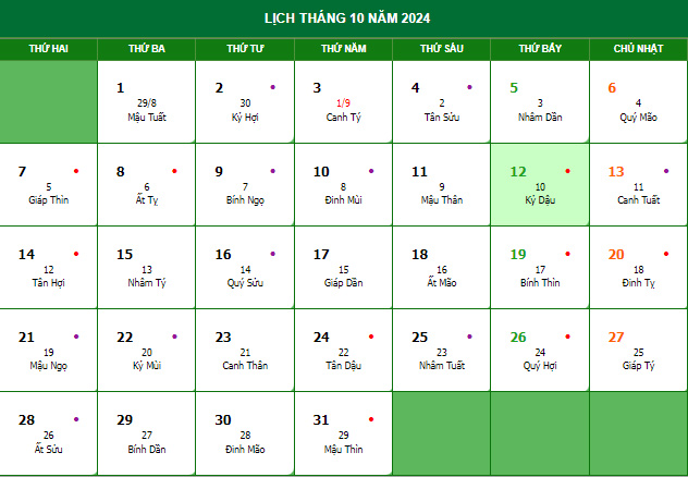 Lịch Âm tháng 9