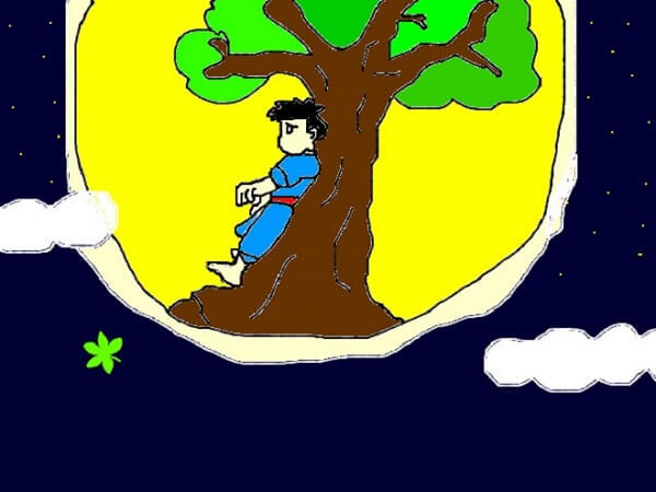 Tranh vẽ chú Cuội trên cung trăng