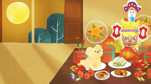 Tranh vẽ mâm cỗ Trung Thu