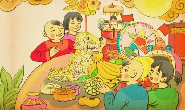 Tranh vẽ mâm cỗ Trung Thu đẹp nhất