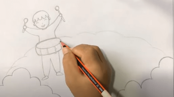 Vẽ bé trai đeo trống